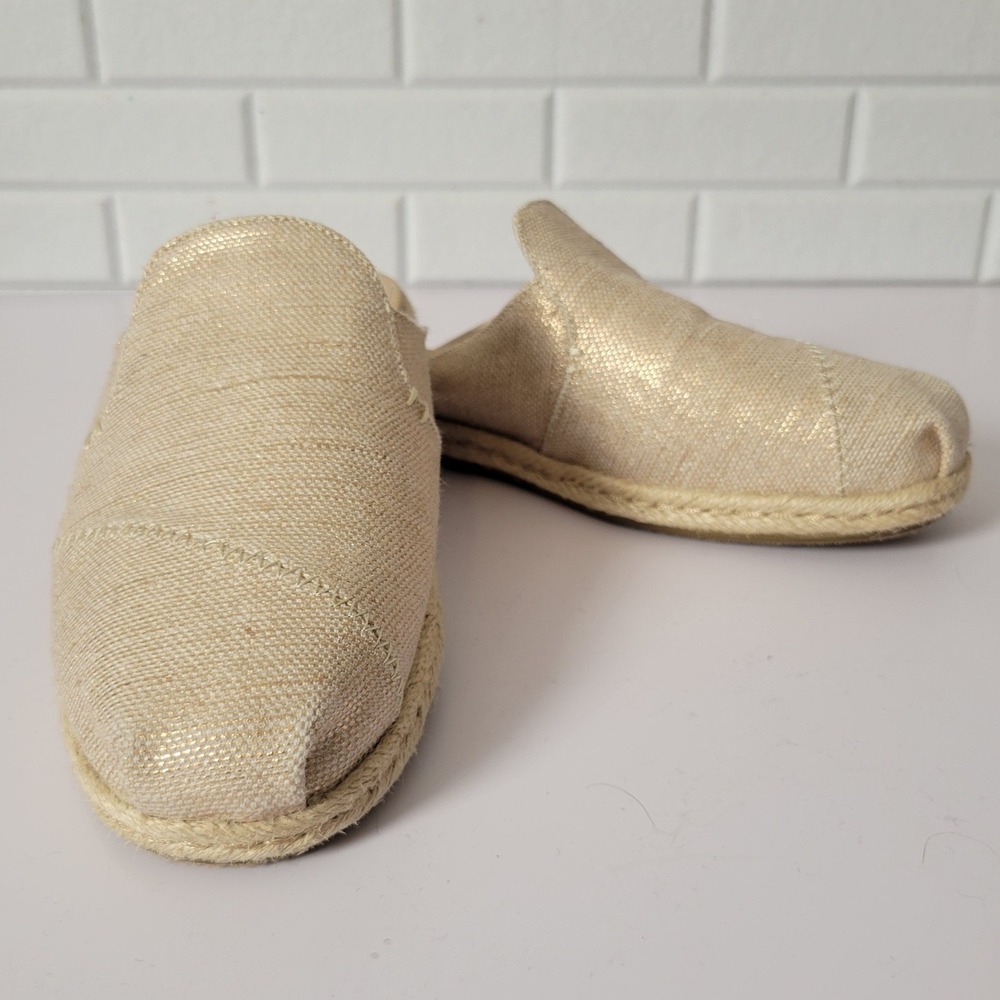 Toms Mules 7.5 Gold Washed Nova Canvas Espadrille‎ Slides